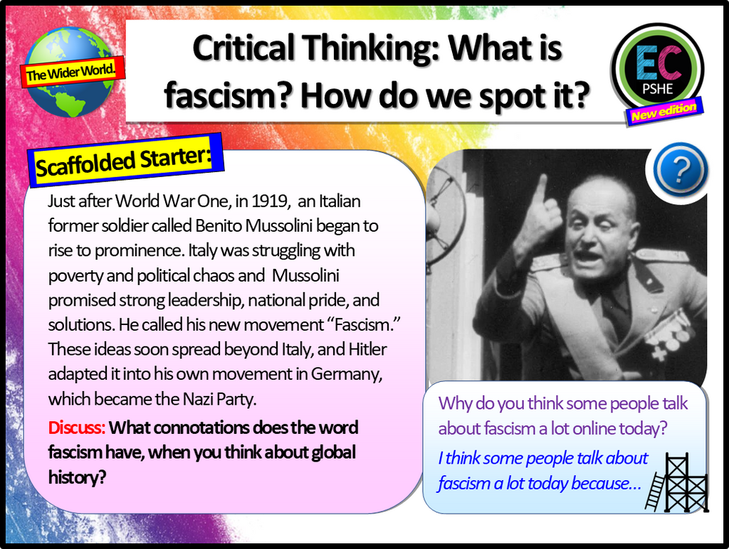 Critical Thinking - What is Fascism? Citizenship / PSHE Lesson
