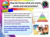 Wants, Needs and Priorities PSHE Lesson
