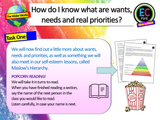 Wants, Needs and Priorities PSHE Lesson