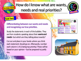 Wants, Needs and Priorities PSHE Lesson