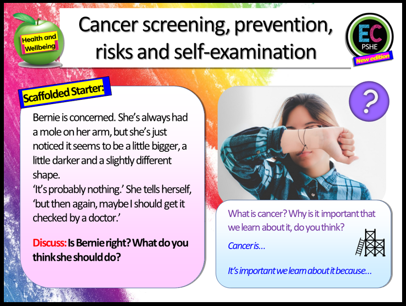 Cancer, self-examination, screening PSHE lesson