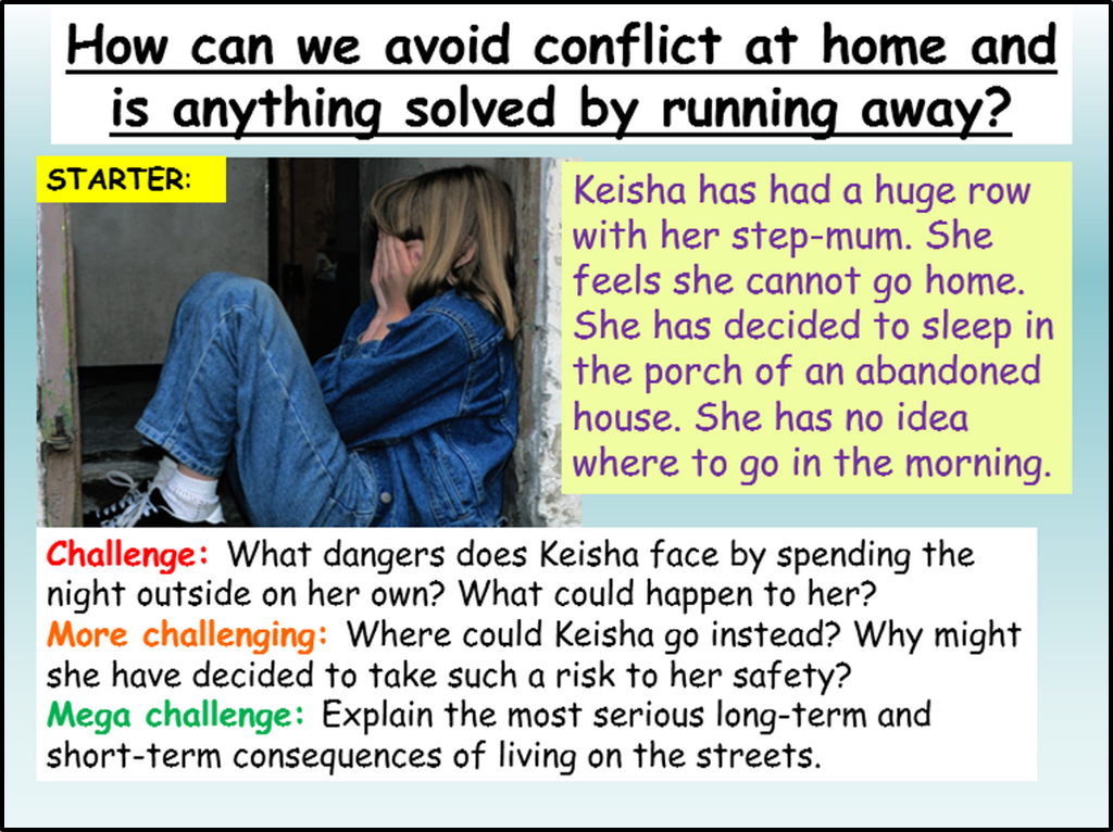 Domestic Abuse / Running Away from Home PSHE Lesson