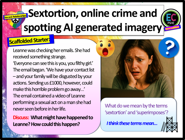 Sextortion, Online Crime, Image Sharing and how to spot AI videos RSHE PSHE Lesson