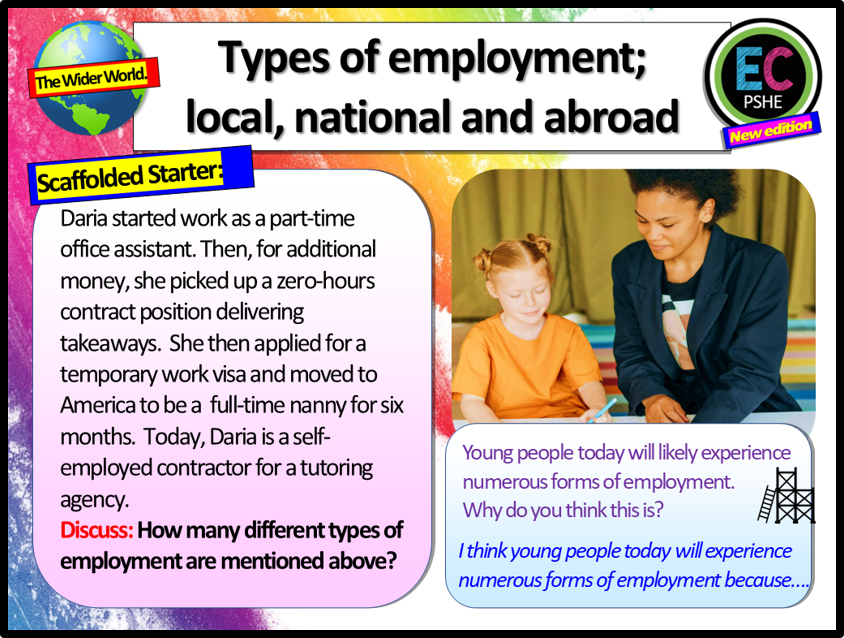 Different types of employment and the changing labour market - Careers / PSHE Lesson