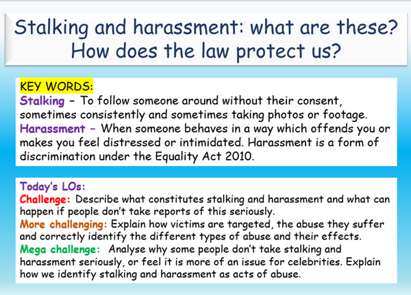 Sexual Harassment And Stalking Pshe Lesson Ec Publishing 8159