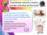 Parenting Costs and Considerations PSHE Lesson