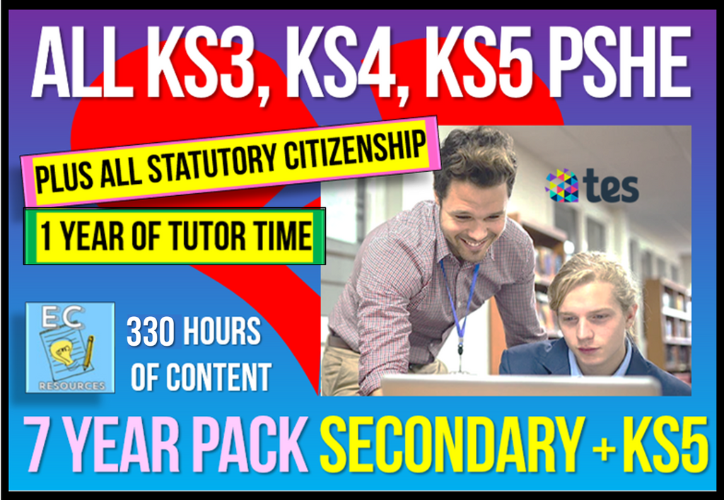 *7 Year Pack - Complete Secondary PSHE and RSE KS3, KS4, KS5 (PLUS STATUTORY CITIZENSHIP + TUTOR TIME)*