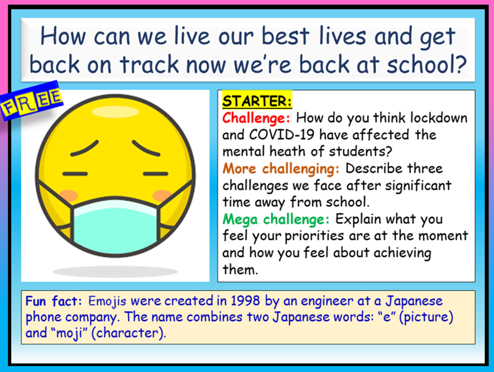 Back to school after lockdown (Recovery Transition Curriculum) COVID 19 KS4 KS5