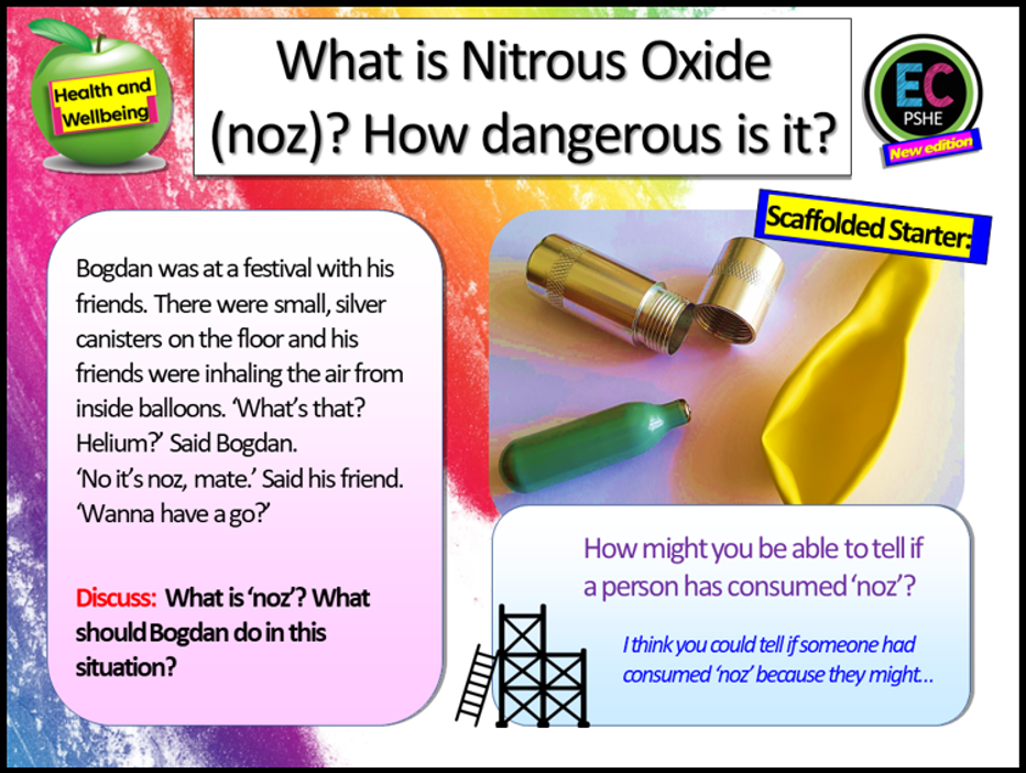Nitrous Oxide, Noz, Laughing Gas PSHE Drugs lesson