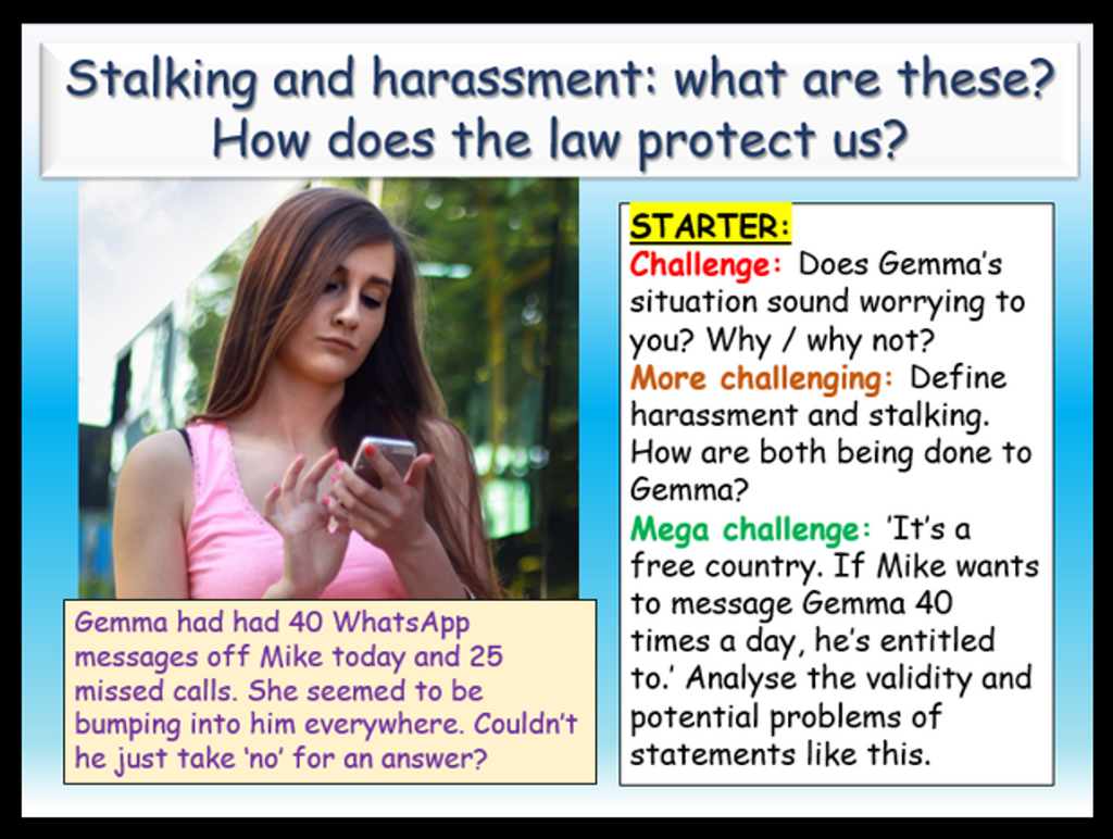 Sexual Harassment and Stalking PSHE Lesson