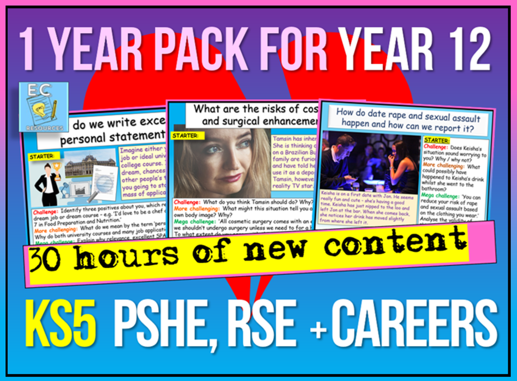 Sixth Form PSHE - KS5 Year 12 (1 Year's Worth)