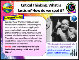 Critical Thinking - What is Fascism? Citizenship / PSHE Lesson