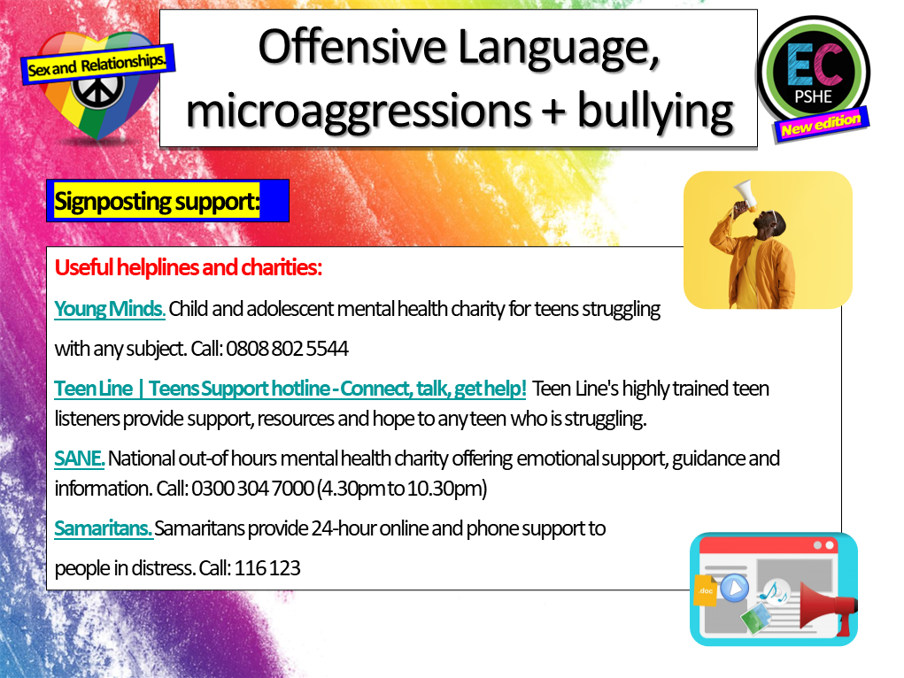 Offensive Language Microaggressions, Offensive Language and Bullying PSHE Lesson – EC ...