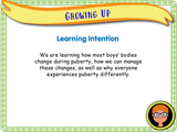 Year 4 - Growing up - an introduction to boys' puberty