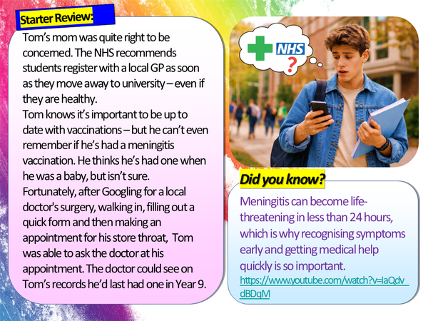 Freshers' Flu, Meningitis, Vaccinations and Health Services KS5 PSHE L ...