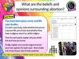 Abortion - legality, opinions and belief PSHE lesson