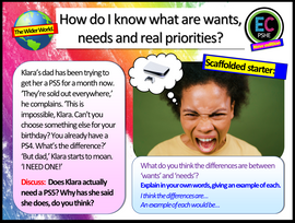 Wants, Needs and Priorities PSHE Lesson