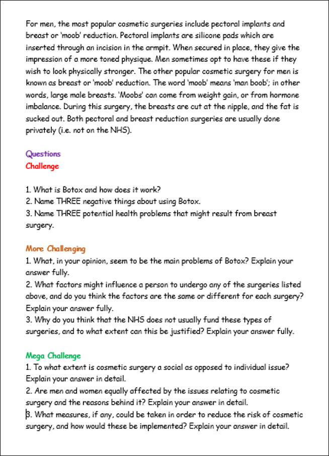 Cosmetic Surgery Risks Lesson – EC Publishing