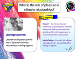 Pleasure in intimate relationships (orgasm and masturbation) PSHE Lesson