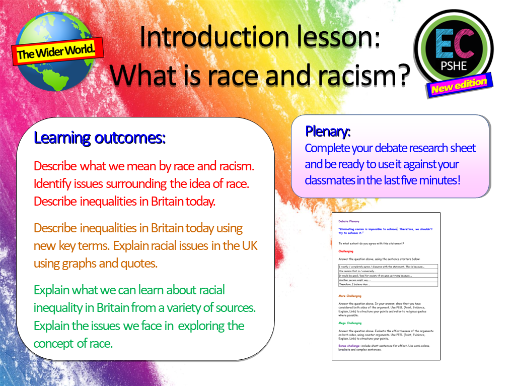 Racism Lessons Race and Racism PSHE Lesson – EC Publishing