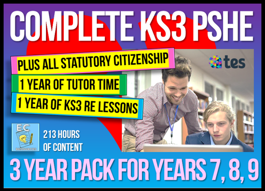 3 Year Pack - Complete Secondary PSHE and RSE KS3 (PLUS STATUTORY CITIZENSHIP, RE + TUTOR TIME PACKAGE)