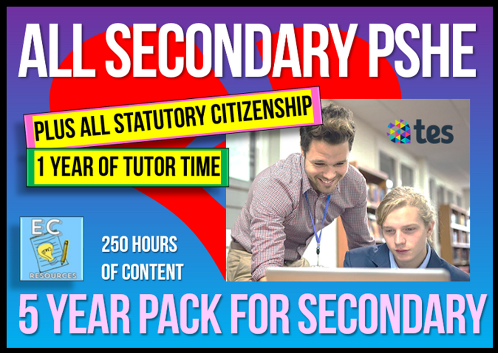5 Year Pack - Complete Secondary PSHE and RSE KS3 & KS4 (PLUS STATUTORY CITIZENSHIP + TUTOR TIME PACKAGE)