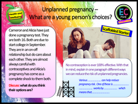 Unplanned Pregnancy PSHE Lesson